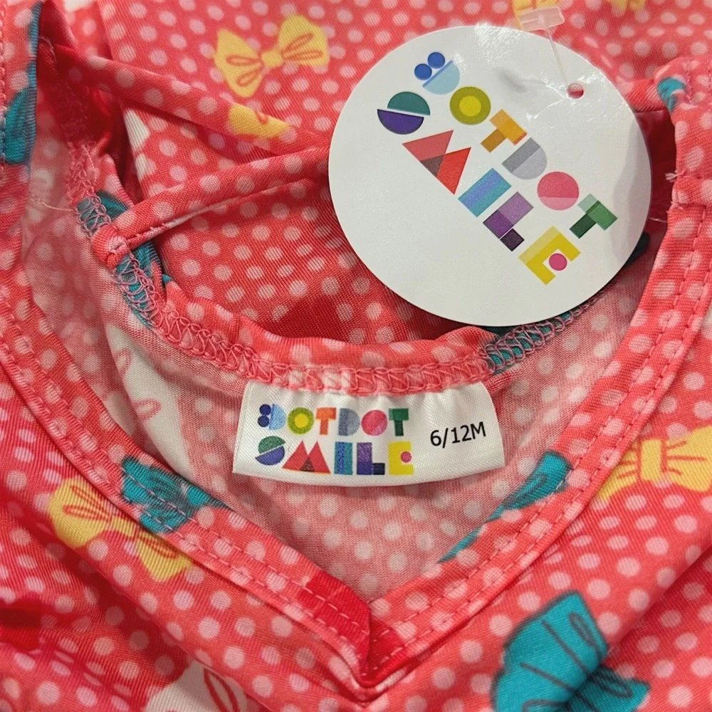 Dot Dot Smile Pink Bounty Of Bows Polka Dots Twirly Skirt Dress Girl 6-12 Month